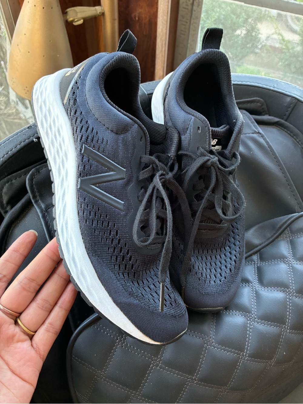 New Balance Women's Black and White Knit Running Shoes